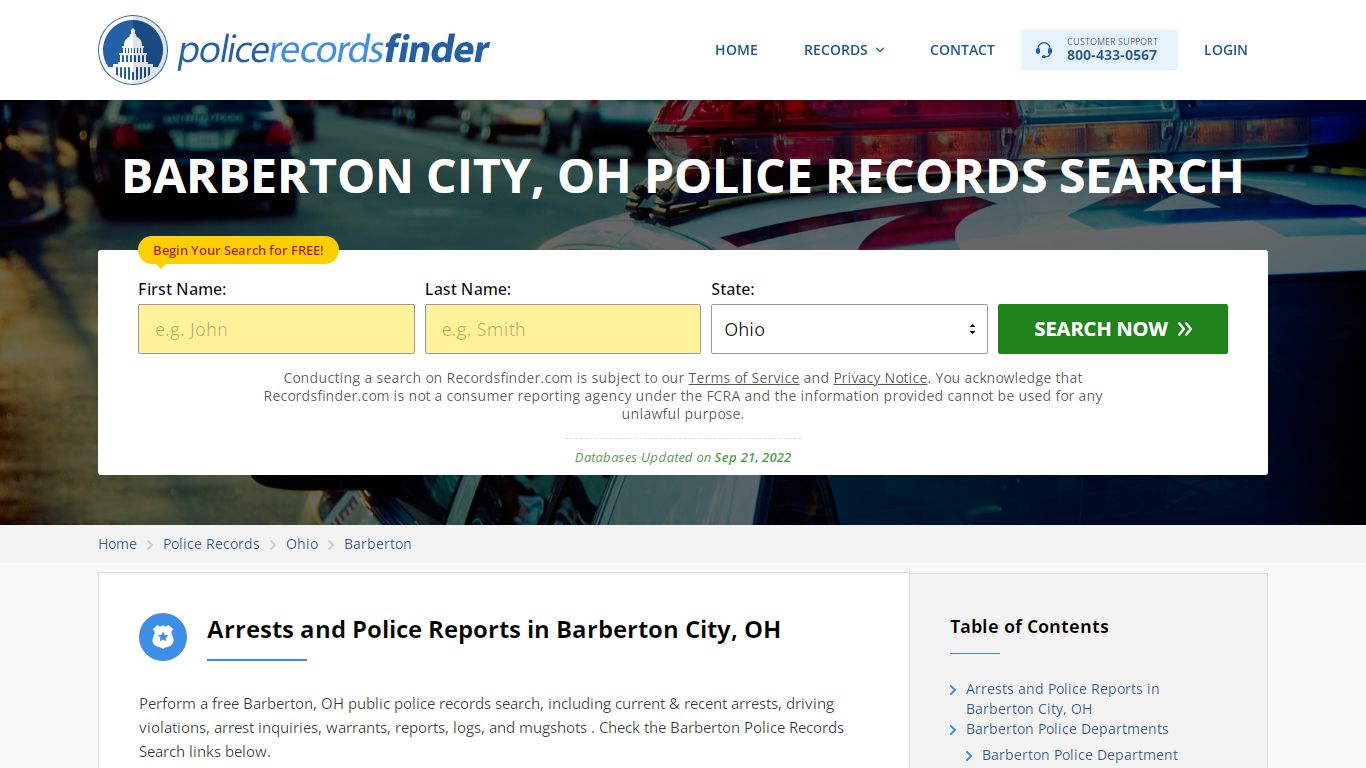 BARBERTON CITY, OH POLICE RECORDS SEARCH - RecordsFinder