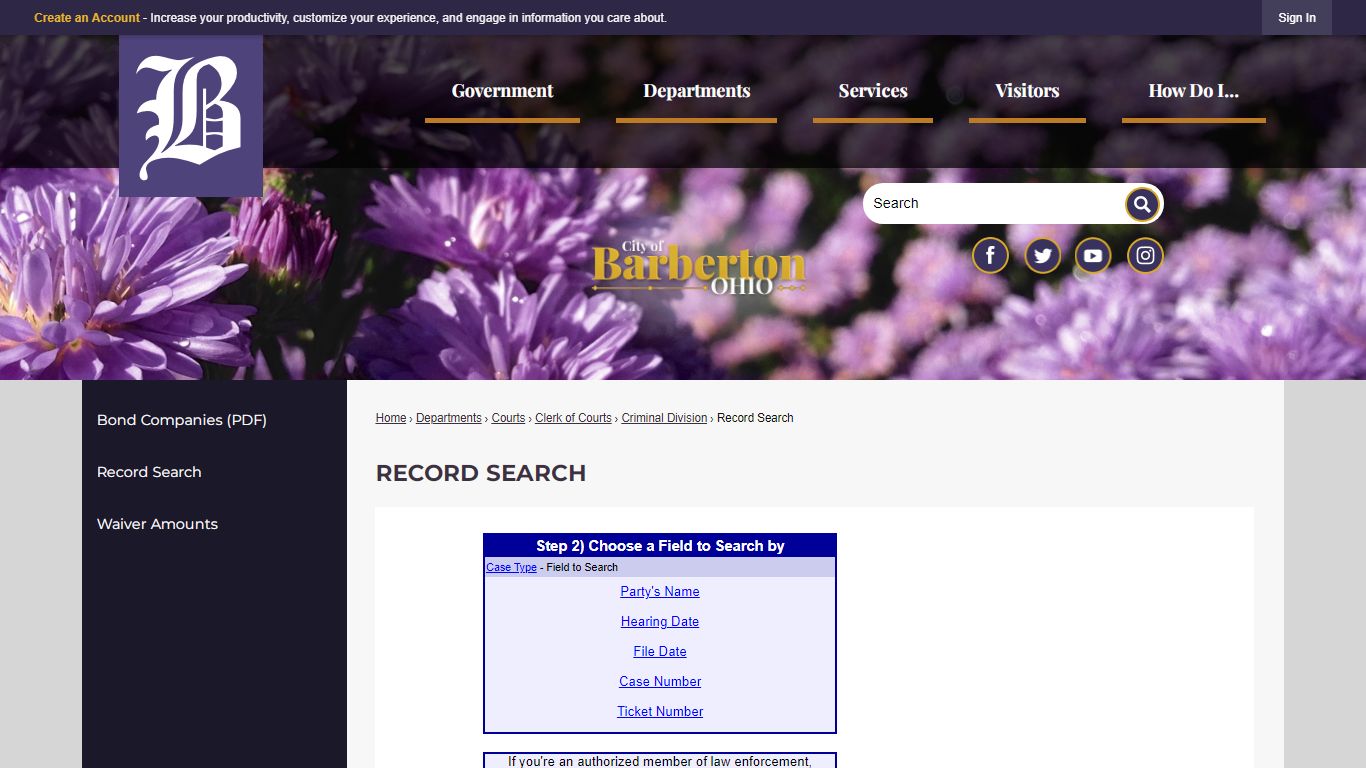 Record Search | Barberton, OH